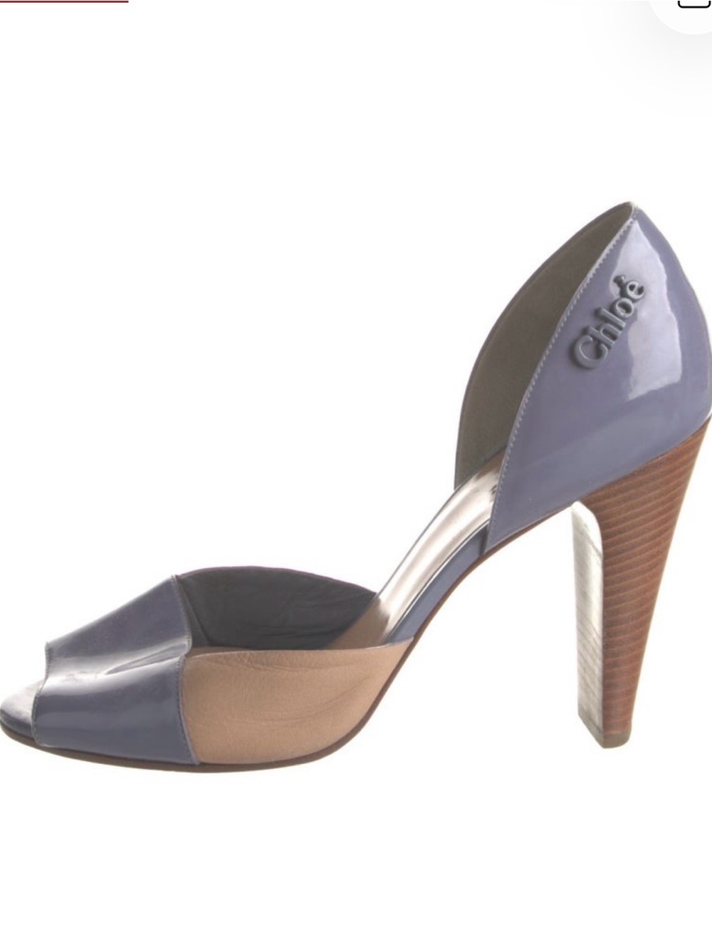 Chloé Lavender Patent Peep-Toe High Heel with Tan Accent